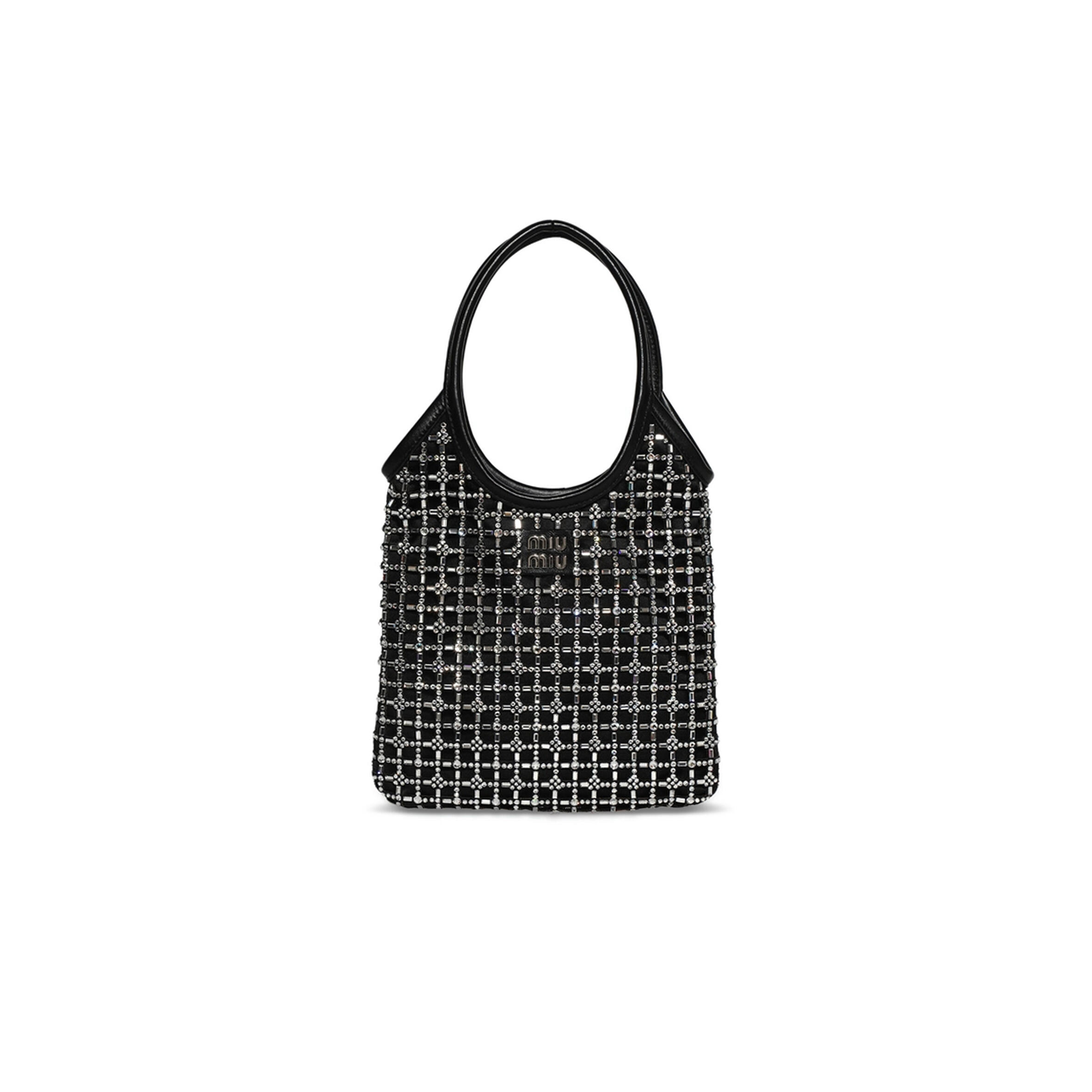 MIU MIU STARLIGHT RHINESTONE-EMBELLISHED SATIN TOP-HANDLE BAG 5BA281 (24*20cm)